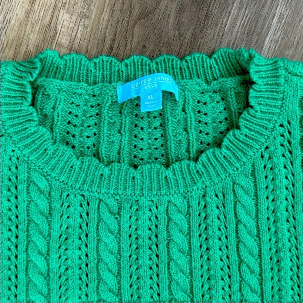 🧡🔥Draper James - Green Pointelle Short Sleeve Sweater - XL - Picture 3 of 4